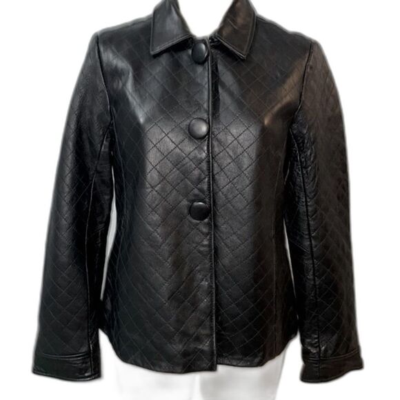 Jaclyn Smith Vintage Genuine Leather Quilted Jacket size S Collared Snap Front - Picture 1 of 11